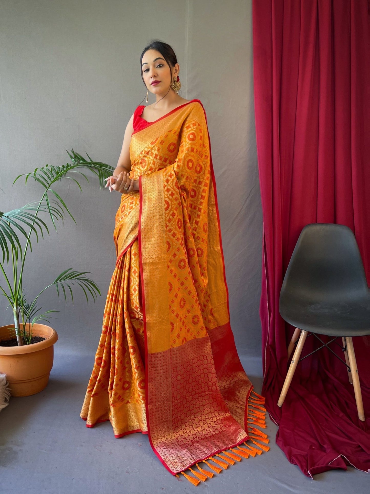 Patola Silk Woven Vol. 5 Contrast Orange with Red - TASARIKA INDIA