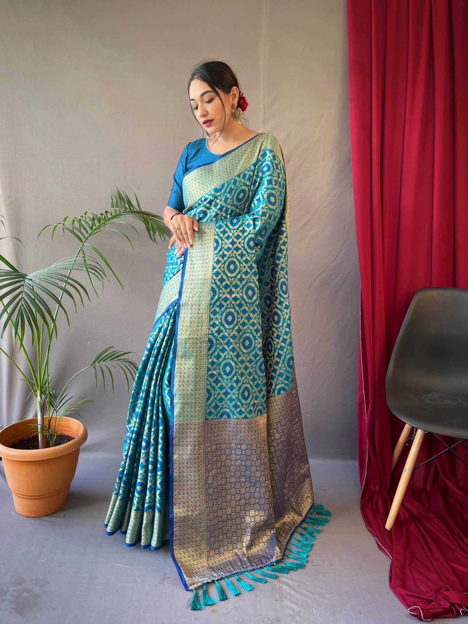Patola Silk Woven Vol. 5 Contrast Rama with Blue - TASARIKA INDIA