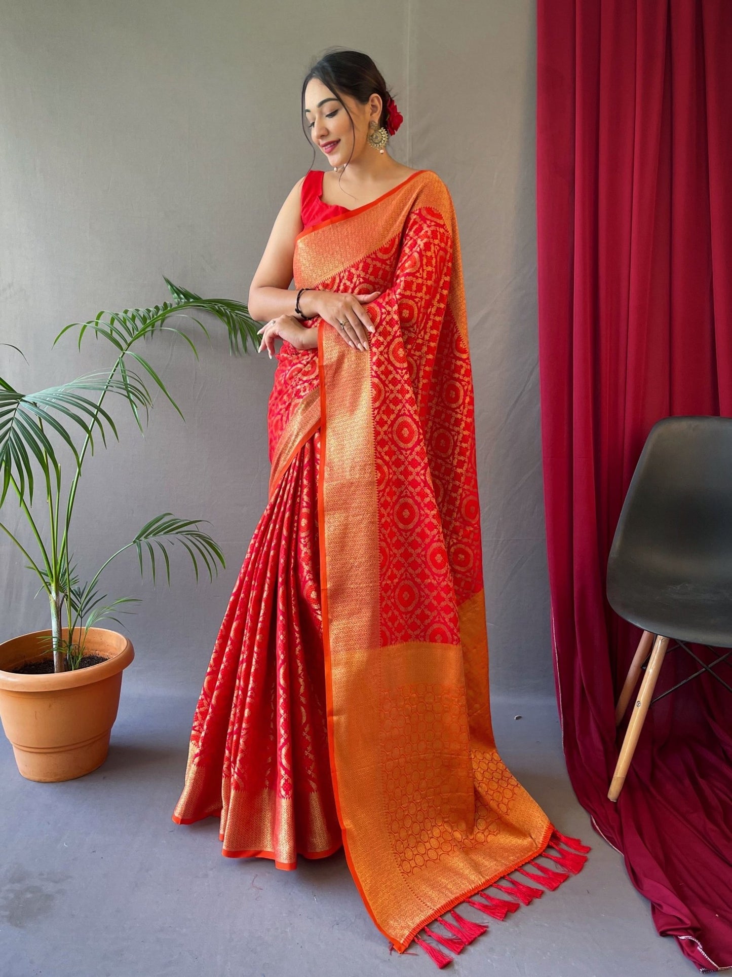 Patola Silk Woven Vol. 5 Contrast Red with Orange - TASARIKA INDIA